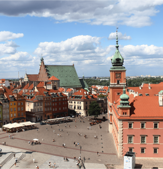 Top view over Castle Square in Warsaw, Poland